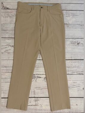 EUC FootJoy FJ MenS Performance Pants Beige Athletic Fit 34X32 Logo Pockets Golf